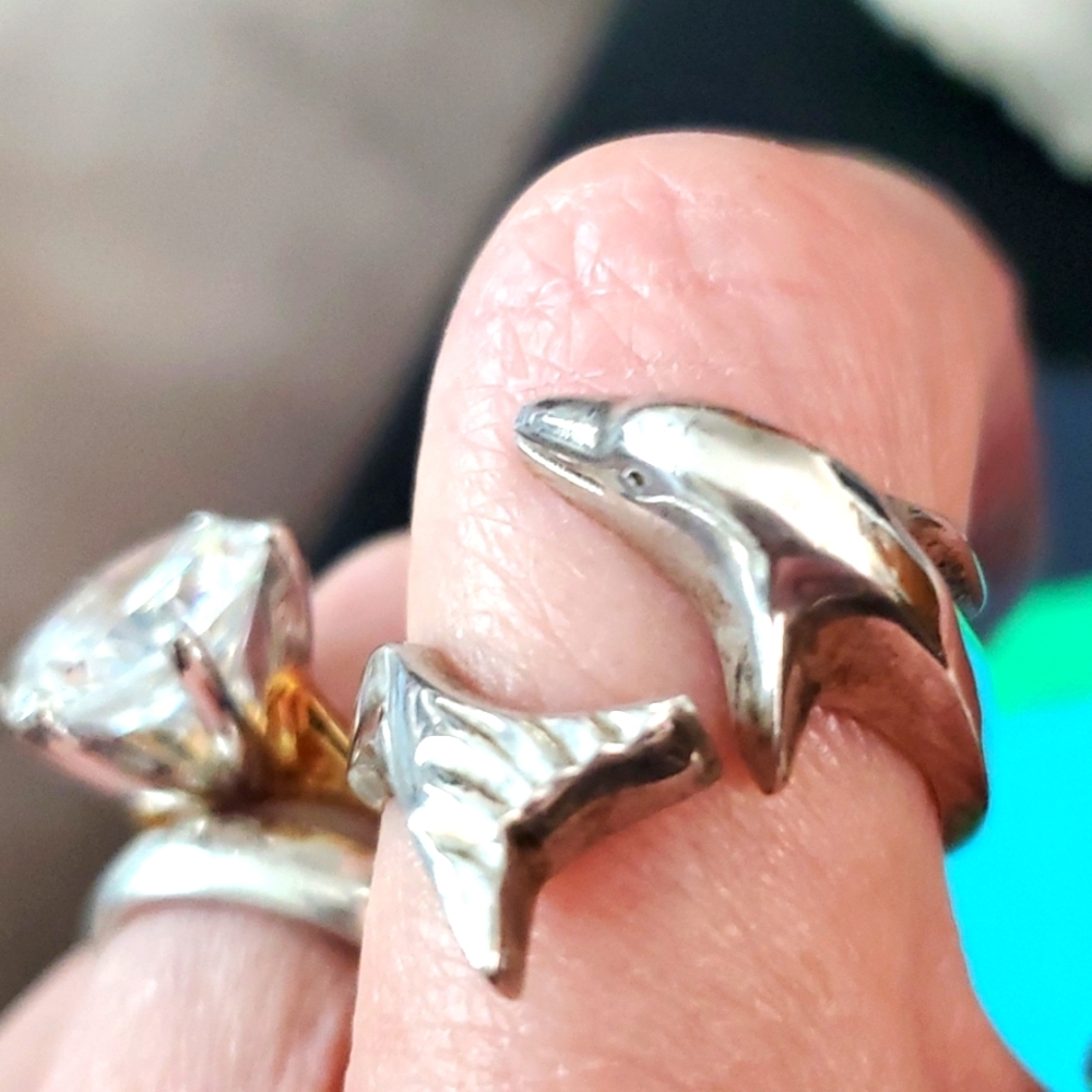 Designer sz 9 sterling silver DOLPHIN wrap Ring Beautiful